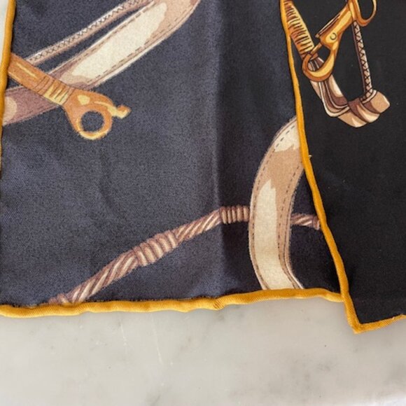 TALBOTS Vintage Silk Scarf Equestrian Print Oblong Black, Brown, Gold - Picture 10 of 14